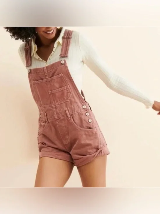 Free People Ziggy Overall Shortalls - Sand - Size XS - Picture 2 of 7